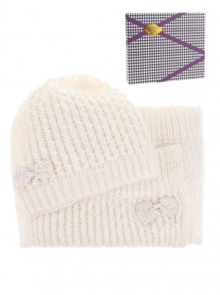 Set de caciula si fular crem cu funda decorativa Something Special by Moon