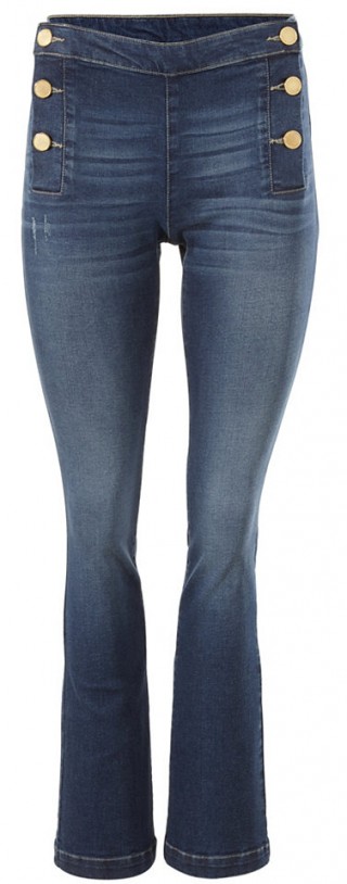 Blugi evazati cu talie inalta si aspect prespalat