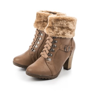 Botine dama Randova khaki cu toc