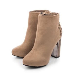 Botine dama Shagga khaki cu toc