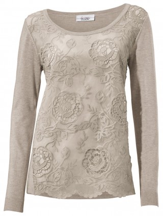 Pulover cu aspect oil-dyed si dantela in fata