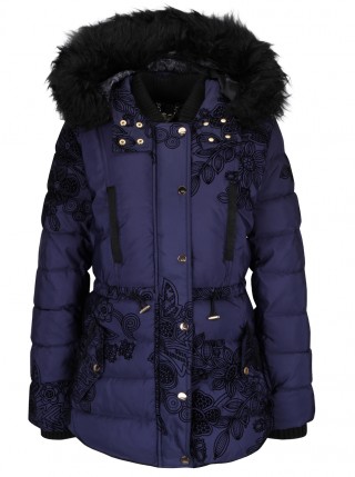 Geaca de iarna albastra Desigual Ada cu gluga