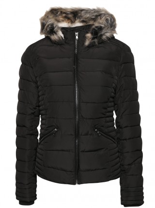 Geaca matlasata neagra cu gluga imblanita