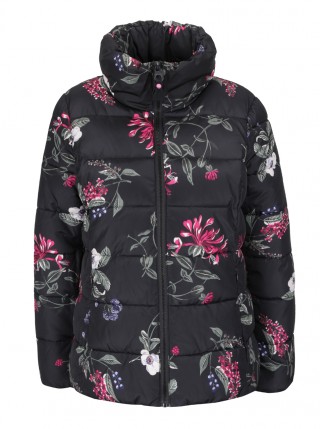 Geaca matlasata neagra cu model floral