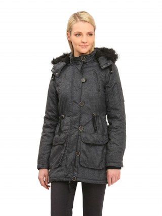 Geaca gri cu gluga cu blanita