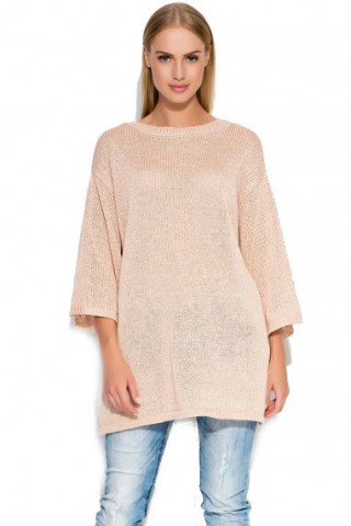 Pulover oversized, lung, roz pal