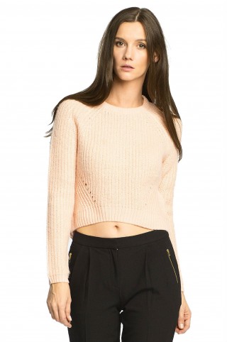 Pulover scurt, nude, din tricot gros