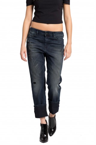 Boyfriend jeans din denim abrazat decorativ, Diesel