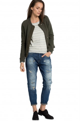 Boyfriend jeans Scotch & Scoda din denim abrazat decorativ