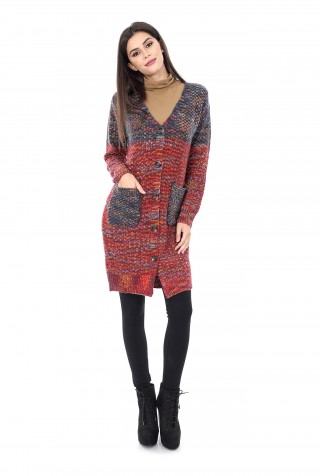 Cardigan lung cu buzunare laterale