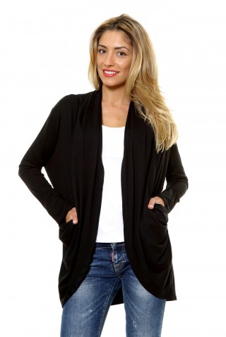 Cardigan casual cu maneca trei sferturi si buzunare laterale