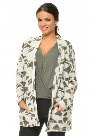 Cardigan cu buzunare din tricot, cu model crem/argintiu