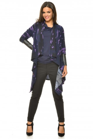Cardigan asimetric din tricot cu imprimeu