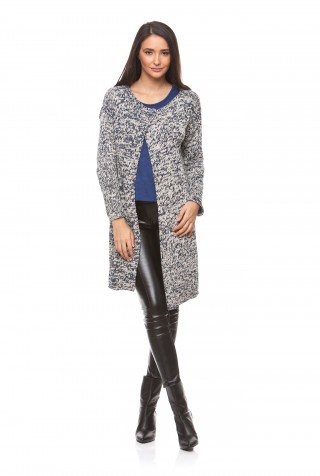Cardigan casual lung din tricot, bej/bleumarin