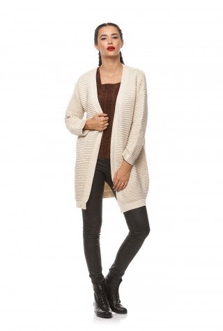 Cardigan lung din tricot, crem