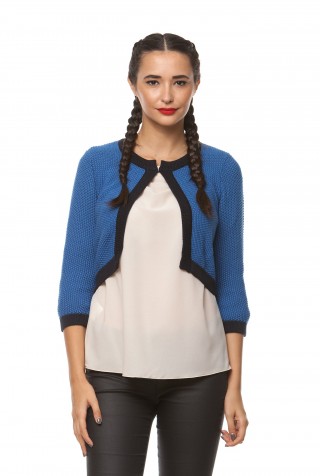 Cardigan scurt din tricot albastru