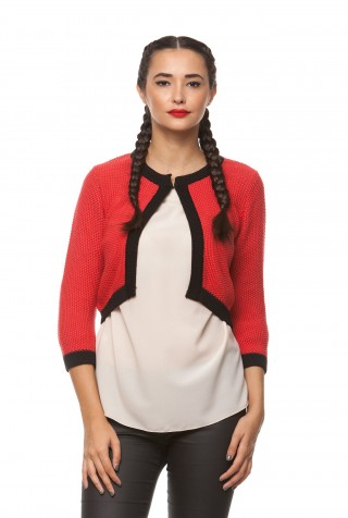 Cardigan scurt din tricot rosu