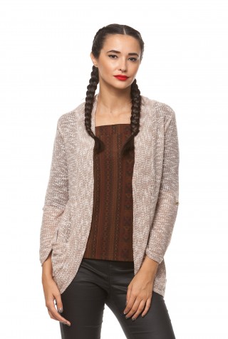 Cardigan casual cu buzunare laterale din tricot