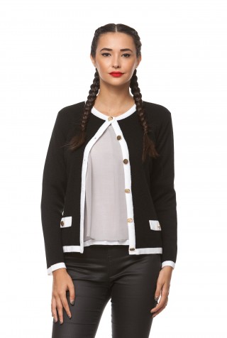 Cardigan cu nasturi metalici din tricot, negru/alb