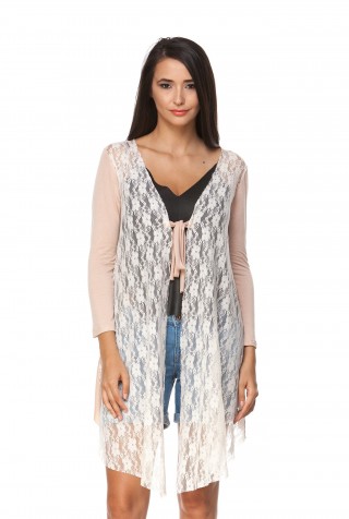 Cardigan bej cu dantela din vascoza