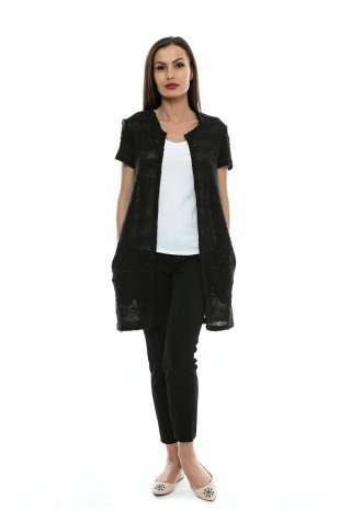 Cardigan negru din tricot cu maneca scurta