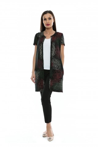 Cardigan multicolor din tricot cu maneca scurta