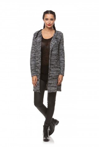 Cardigan lung in dungi din tricot, gri/negru
