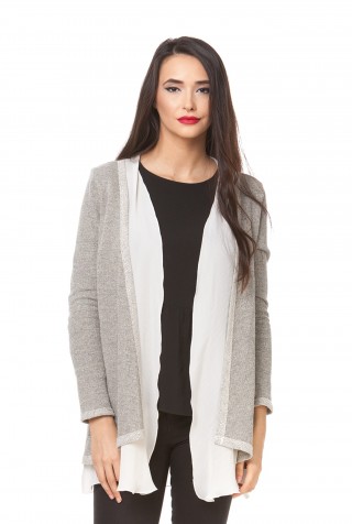 Cardigan gri din bumbac si voal