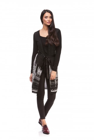 Cardigan negru din vascoza cu imprimeu