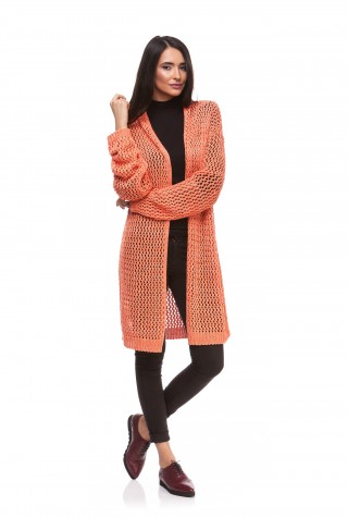 Cardigan lung orange din tricot