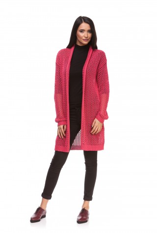 Cardigan lung ciclam din tricot