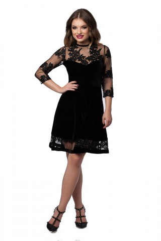 Rochie de seara din catifea neagra si dantela