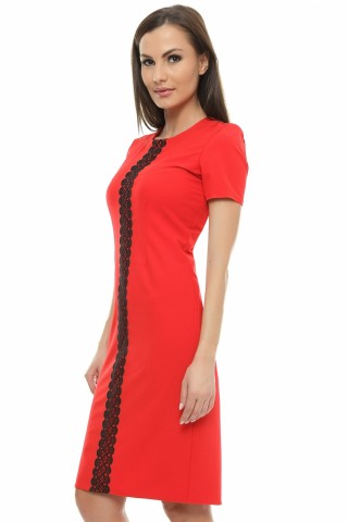 Rochie rosie cu insertie de dantela