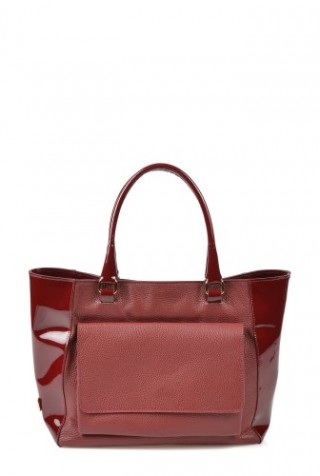 Geanta bordo din piele naturala cu buzunar