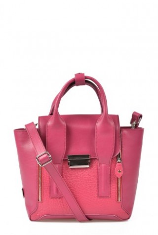 Geanta fucsia din piele naturala cu buzunare