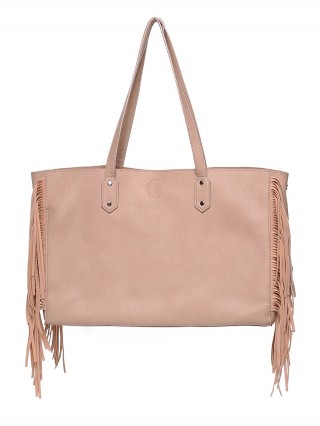 Geanta nude cu franjuri