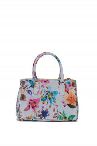 Geanta din piele naturala cu imprimeu floral