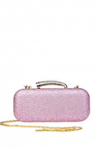 Geanta tip clutch roz cu particule stralucitoare