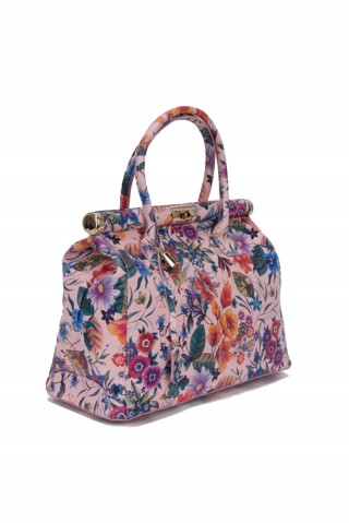 Geanta din piele naturala cu imprimeu floral