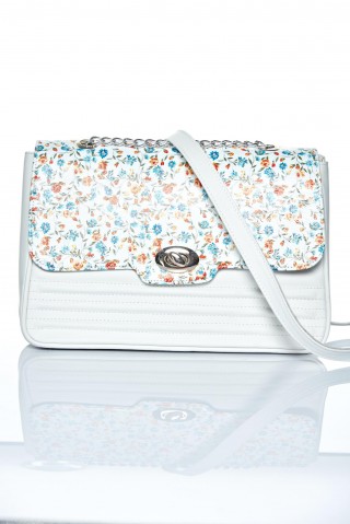 Geanta alba din piele naturala cu imprimeu