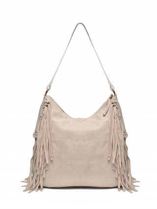 Geanta bej cu franjuri