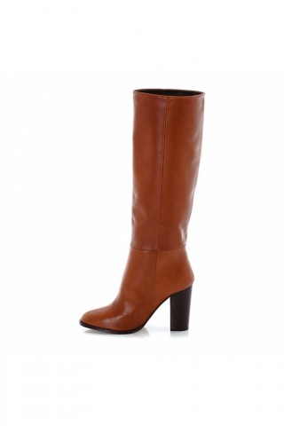 Cizme maro din piele cu toc gros