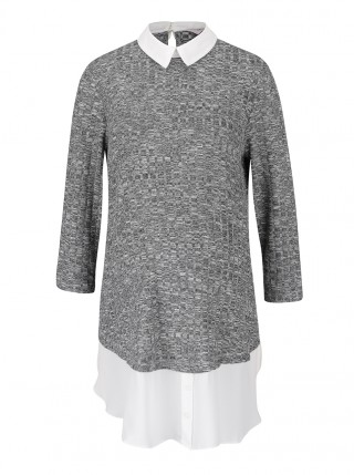 Bluza gri melanj cu guler ascutit