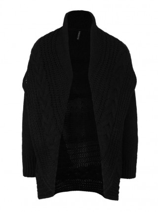 Cardigan negru cu guler inalt, fara inchidere