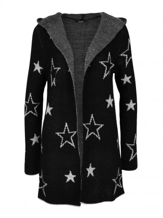 Cardigan negru cu stele si gluga