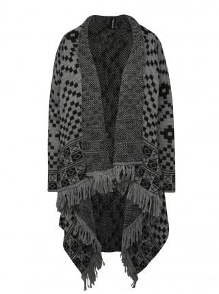 Cardigan negru cu gri cu model si franjuri