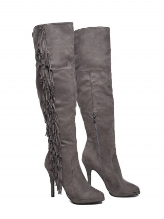 Cizme peste genunchi cu franjuri
