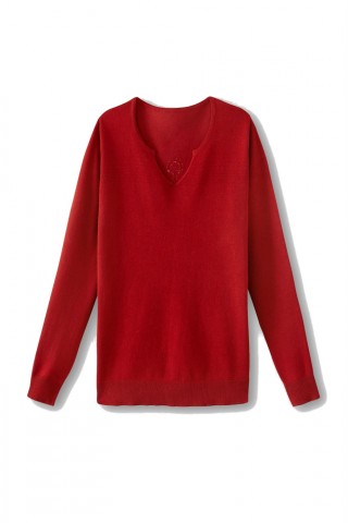 Pulover din bumbac cu decolteu in V