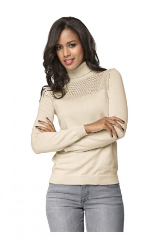 Pulover cambrat cu guler inalt pe gat