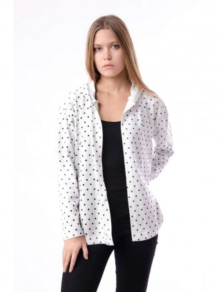 Jacheta alba cu buline negre, cu gluga